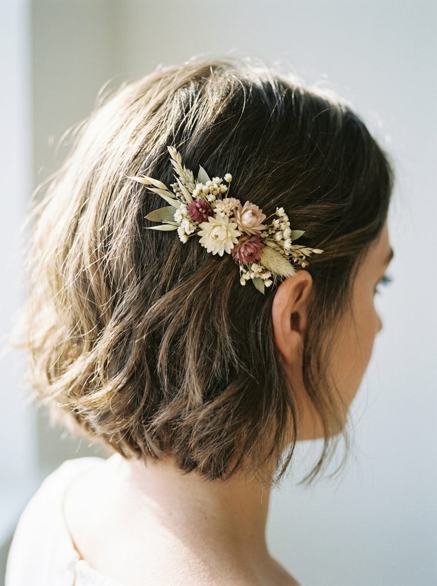 Short Bob mit floralem Clip - Oktoberfest Frisur für kurze Haare